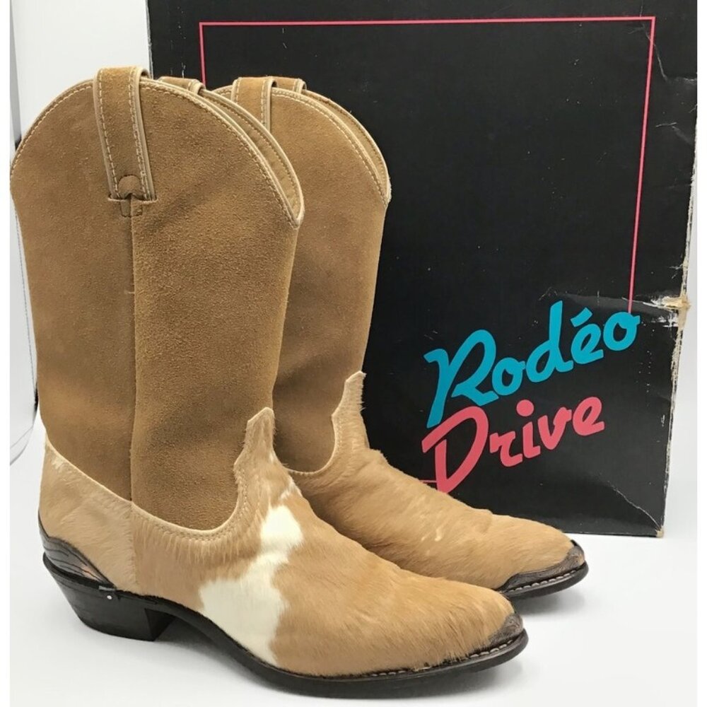 Rodeo Drive Vintage Cow Hair on Hide Cowboy Boots Durango Women 7.5 Tan Brown